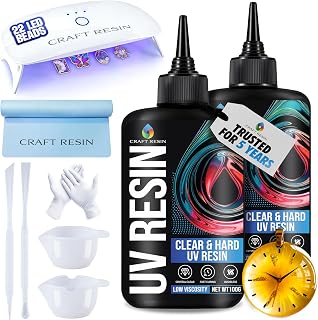Craft Resin UV Resin Kit with Light, 36W LED Lamp & 200g Hard Type UV Glue | Resin Kit for Beginners, Clear UV Resin Jewelry Making Kit, Hard Type Low Viscosity UV Epoxy for Molds, Earrings & Crafts