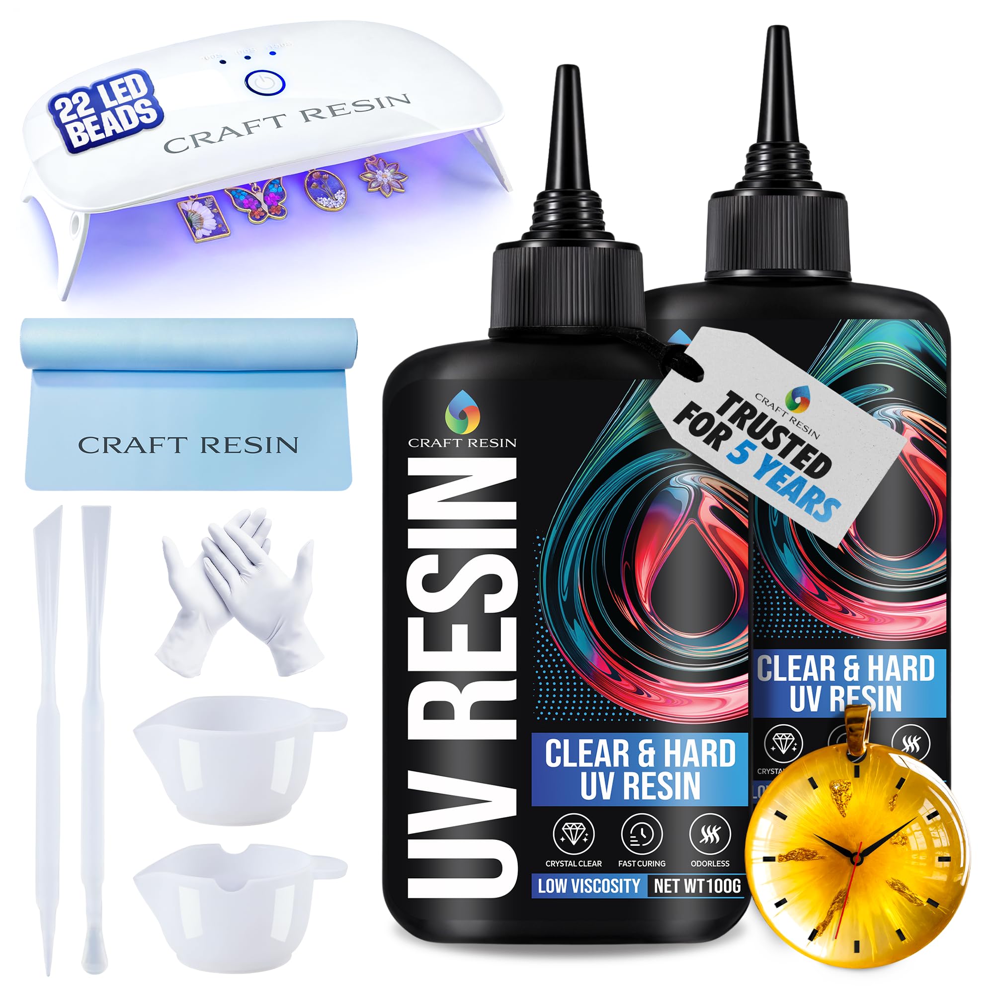 Craft Resin UV Resin Kit with Light, 36W LED Lamp & 200g Hard Type UV Glue | Res