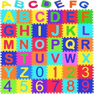 Febyyer 36 Pieces Children's Foam Puzzle Mat (5.9inch x 5.9inch) with Letters of the Alphabet and Numbers, EVA Foam Play Mat, Educational Play Rug (Random Color)