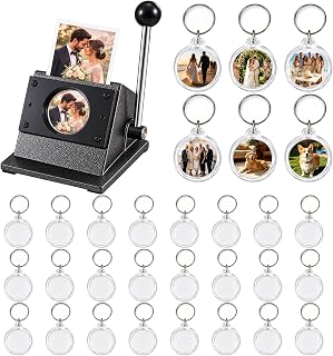 Eubjure Button Keychain Photo Cutter Kit, Photo Booth Keychain Station | with 30 Pcs Acrylic Circle Keychains, Picture Keychain Making Kit, Keychain DIY Double Sided, for Wedding, Parties, Big Day
