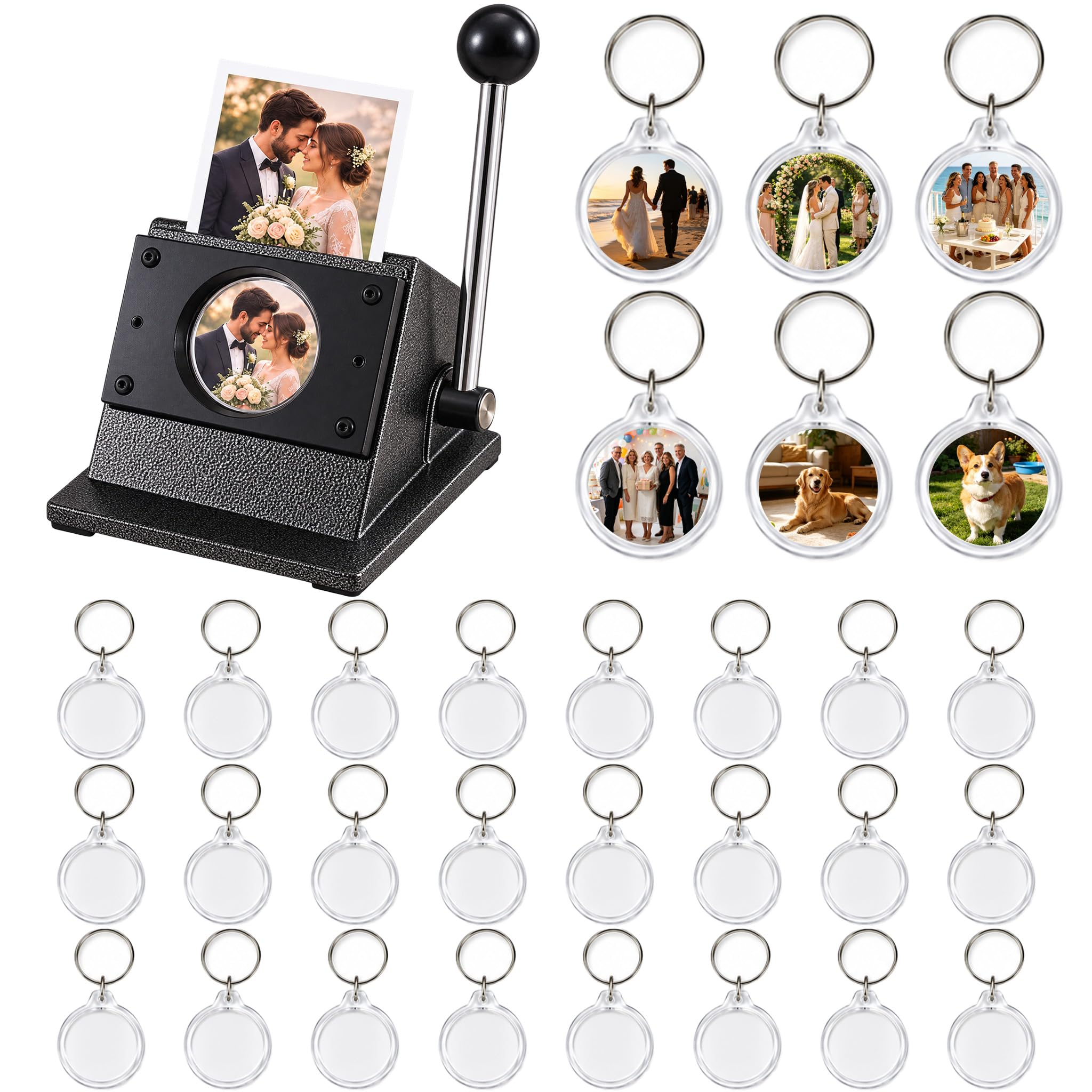 Eubjure Button Keychain Photo Cutter Kit, Photo Booth Keychain Station | with 30