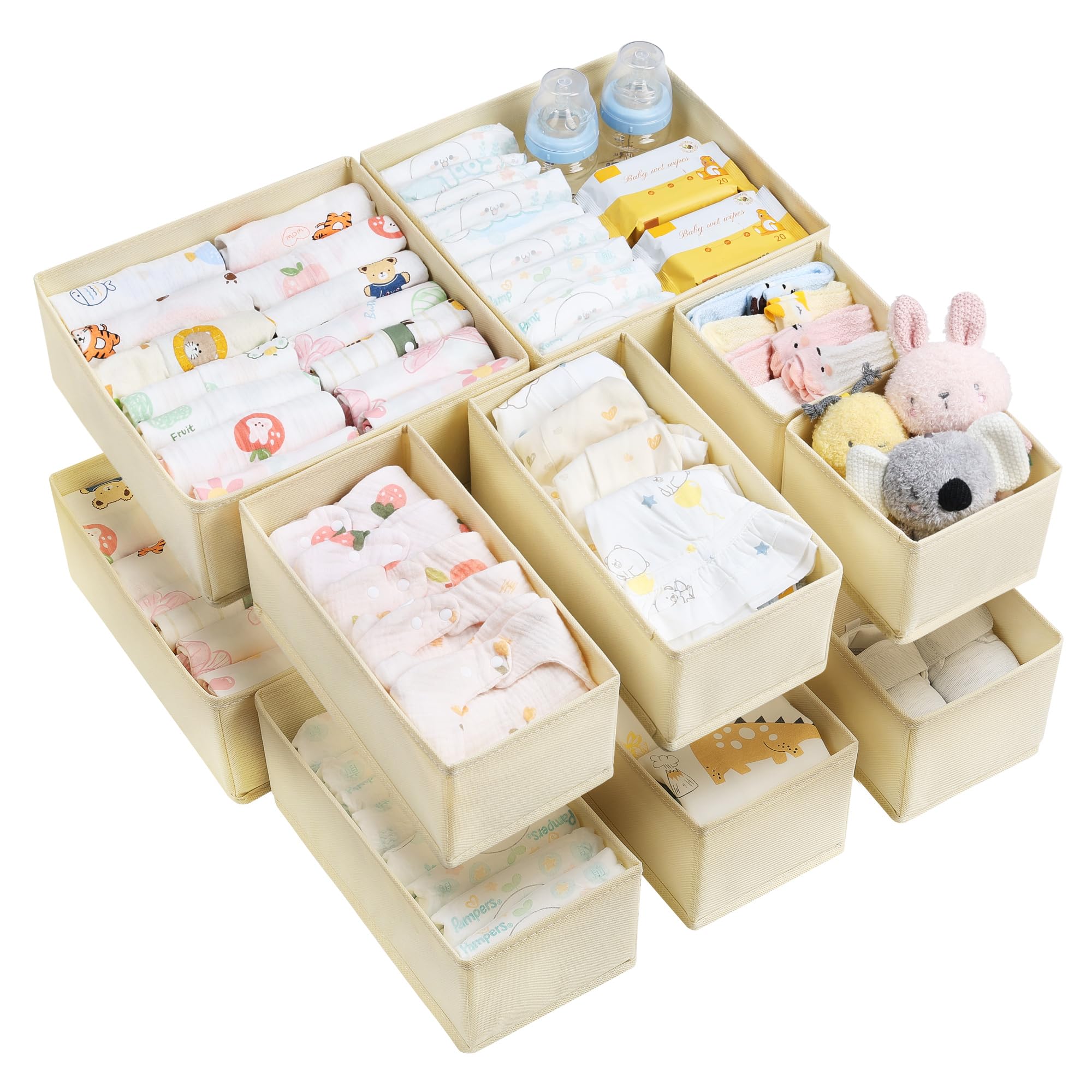 Vtopmart 12 Pack Drawer Organizer for Clothes, Underwear Organizer, Beige