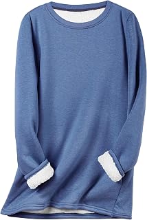 Flygo Womens Girls Sherpa Fleece Lined Crewneck Pullover Sweatshirt