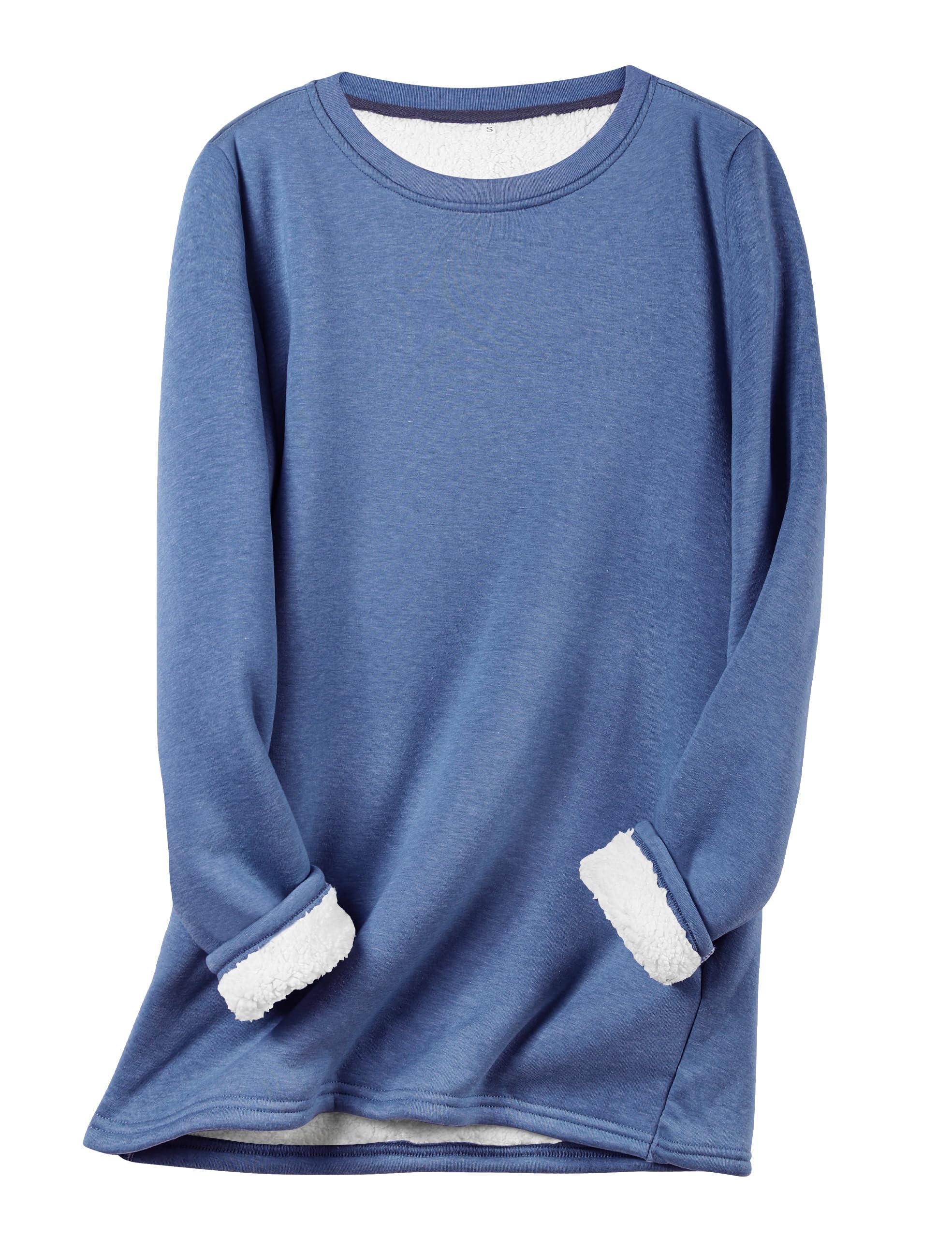 Flygo Womens Girls Sherpa Fleece Lined Crewneck Pullover Sweatshirt