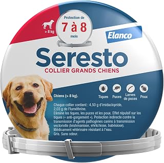 Seresto Large Dogs Collar - Flea and Tick Collar for Large Dogs Over 8kg - Seresto Protection for 7-8 Months Protection, Reduces the Risk of Leishmaniasis - Grey
