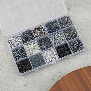 Glass Seed Beads Kit, Mixed Color Seed Beads, Small Tube Beads for Jewelry Making, Bracelets, Assorted Sizes, 15 Compartments