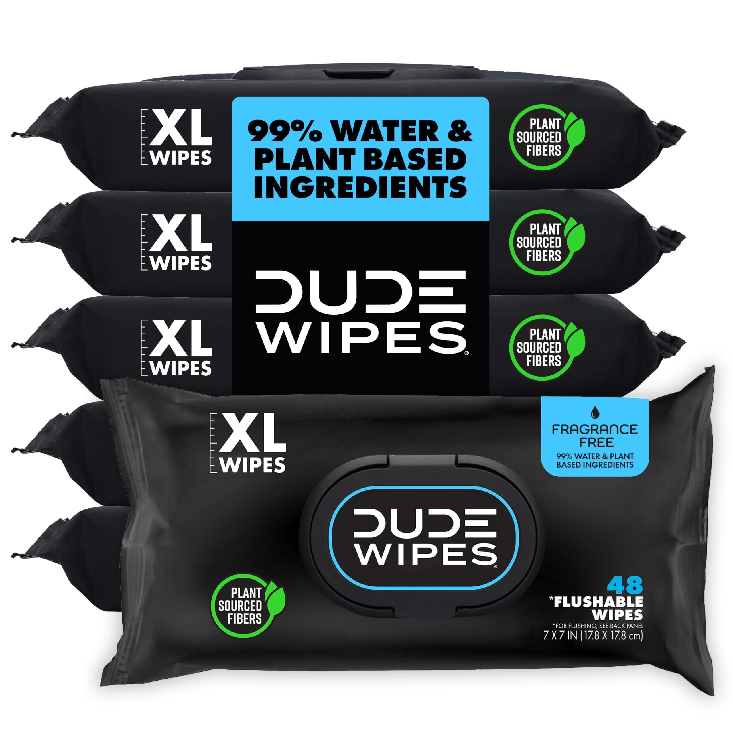 DUDE Wipes Unscented Adult Flushable Wet Wipes, Sensitive Skin, 288 Count | 99% 