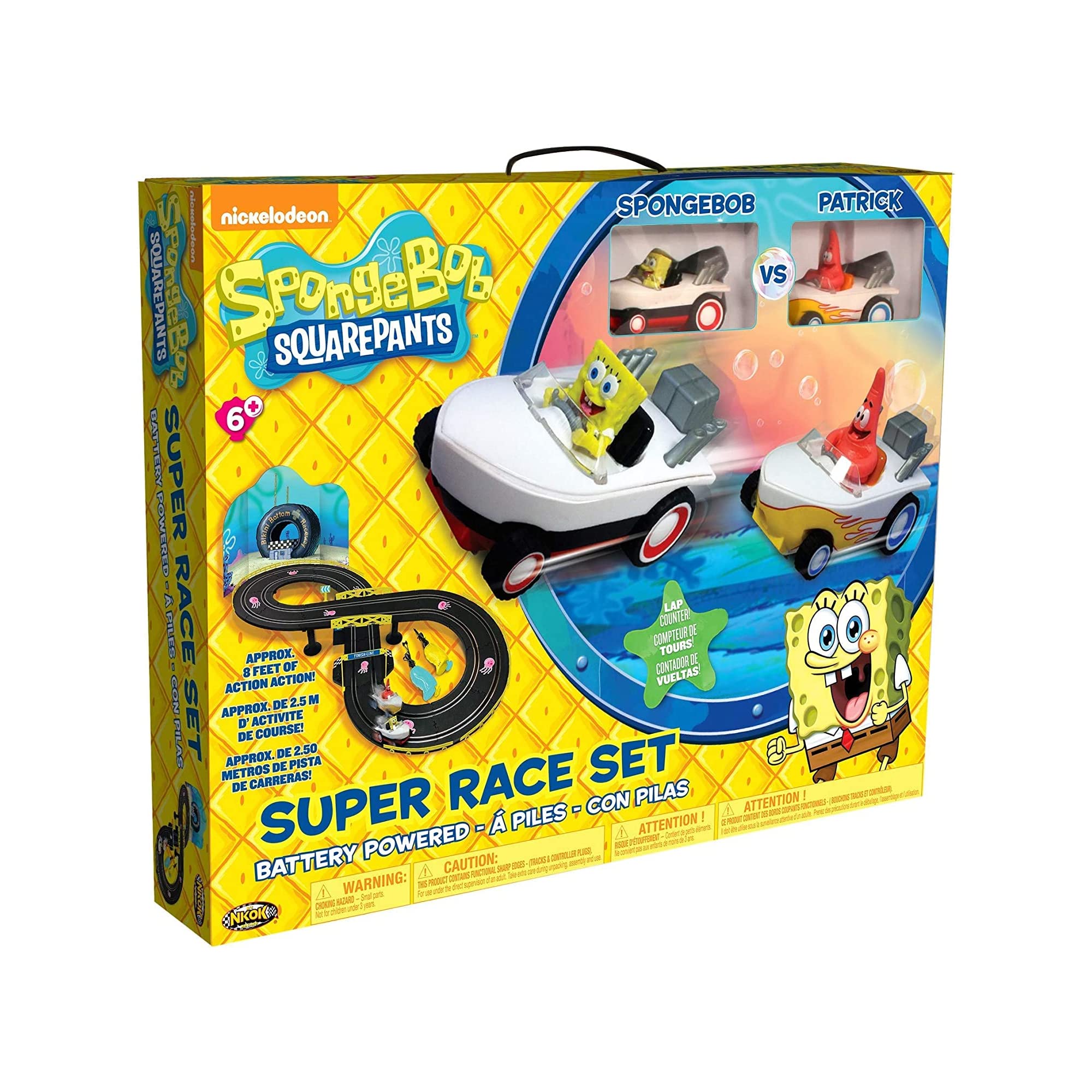 NKOK Spongebob Hot Rod Boat Slot Car Race Set - 8 ft Track, Ages 6+ | 2-player r
