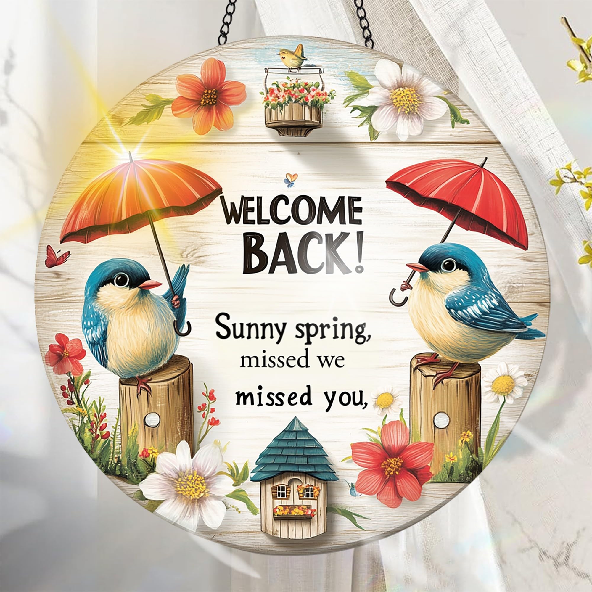 Colorful Acrylic Suncatcher, Bird Window Decor with Printed Stained Glass Style 