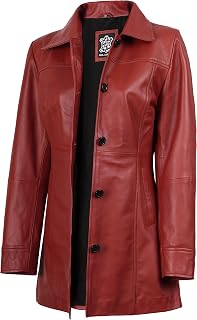 Decrum Real Lambskin 3/4 Length Leather Jacket Car Coat Style for Women