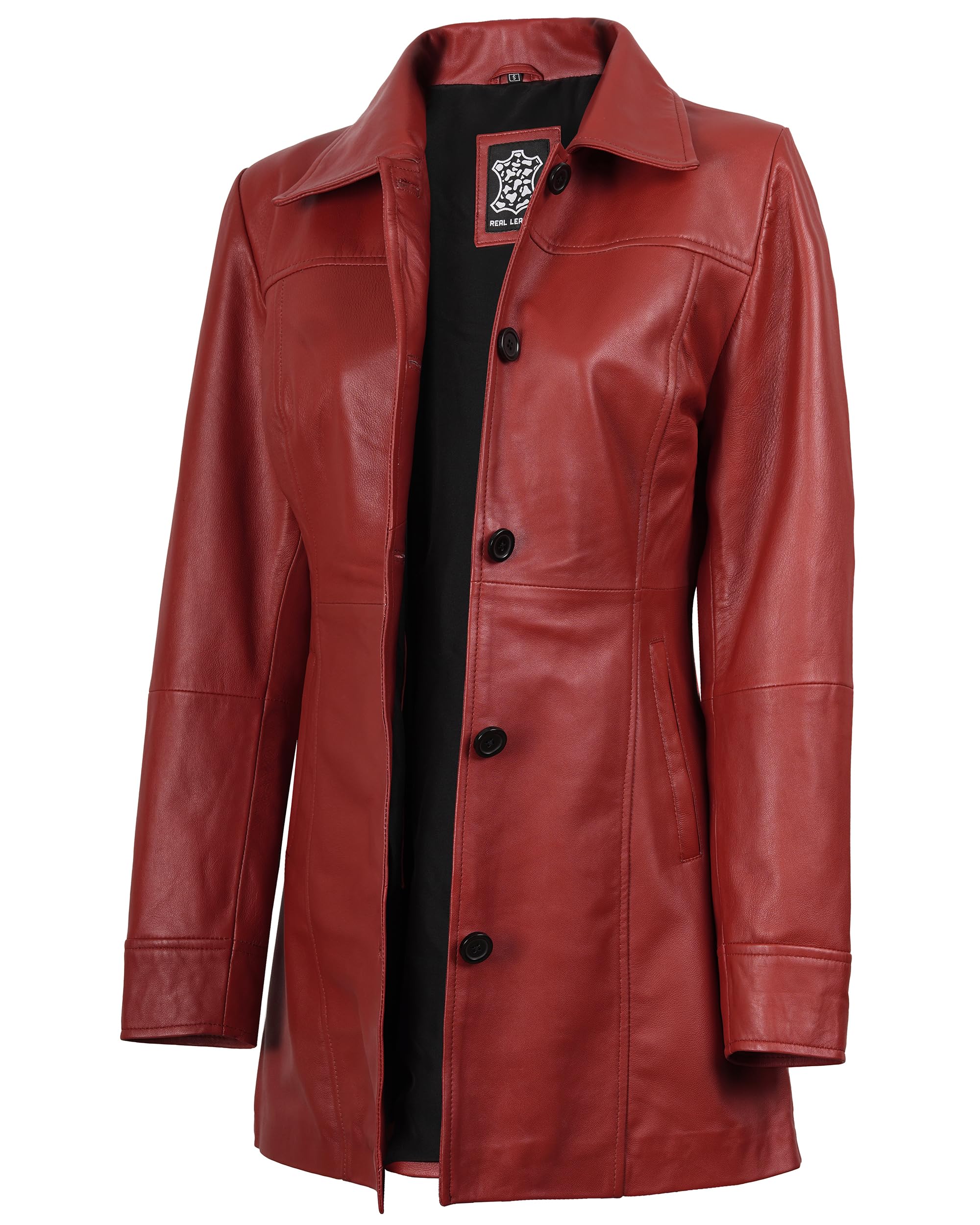 Decrum Real Lambskin 3/4 Length Leather Jacket Car Coat Style for Women