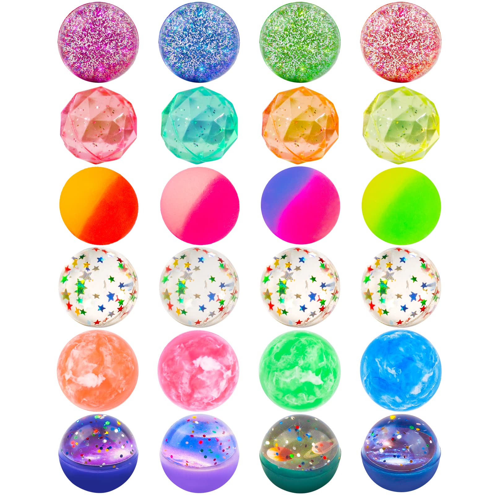 Ecoofor 24 Pieces Bouncy Balls 32mm Bounce Balls 6 Styles High Bouncing Balls To