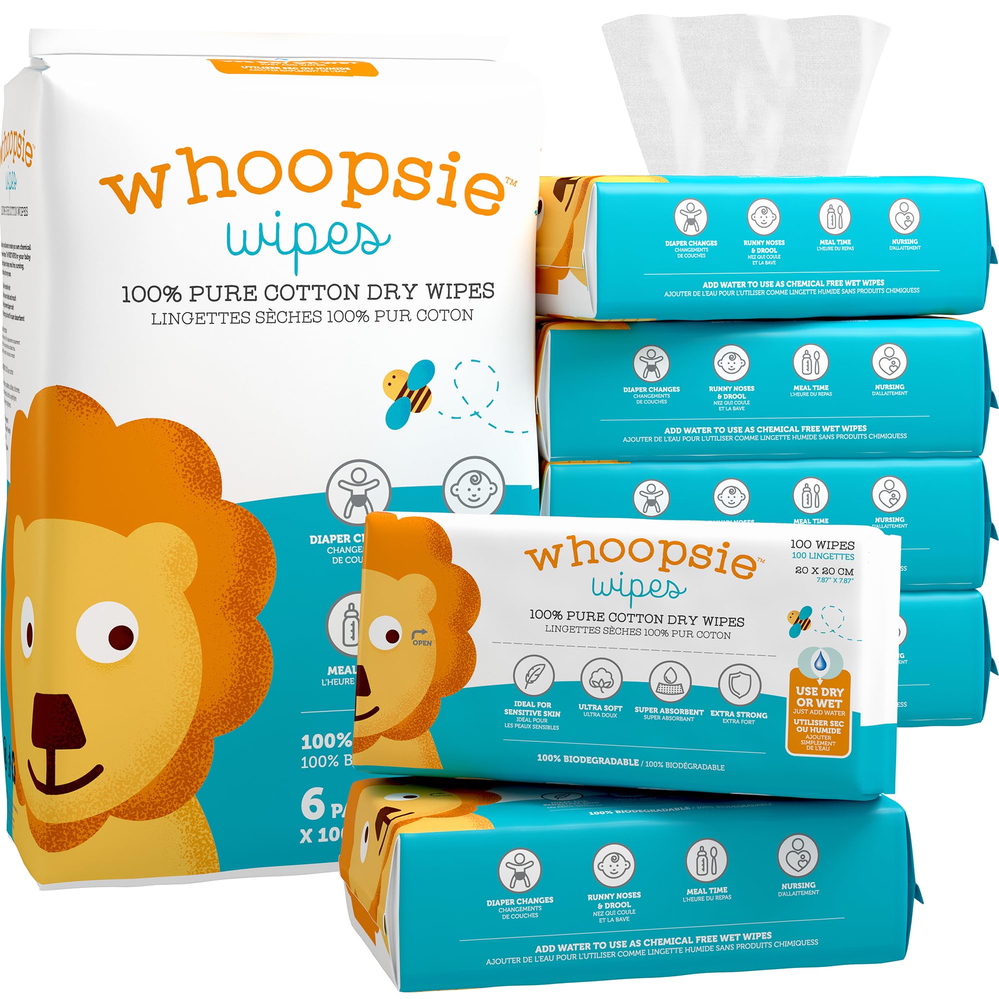 Whoopsie Wipes – The Original 100% Pure Cotton Dry Baby Wipes (600 Count) | Unsc