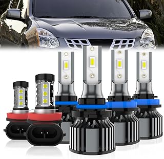 Led Headlights Fit for Nissan Rogue 2008-2013 Headlight Bulbs,9005/HB3/H10 High Beams+ H11/H8/H9 Low Beams+ h11 Fog Lights 6500K Bright Combo,Plug And Play,Pack of 6