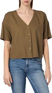 VERO MODA Damen Hemd Bluse V-Ausschnitt Kurzarm Shirt Business Oberteil mit Knopfleiste VMJESMILO