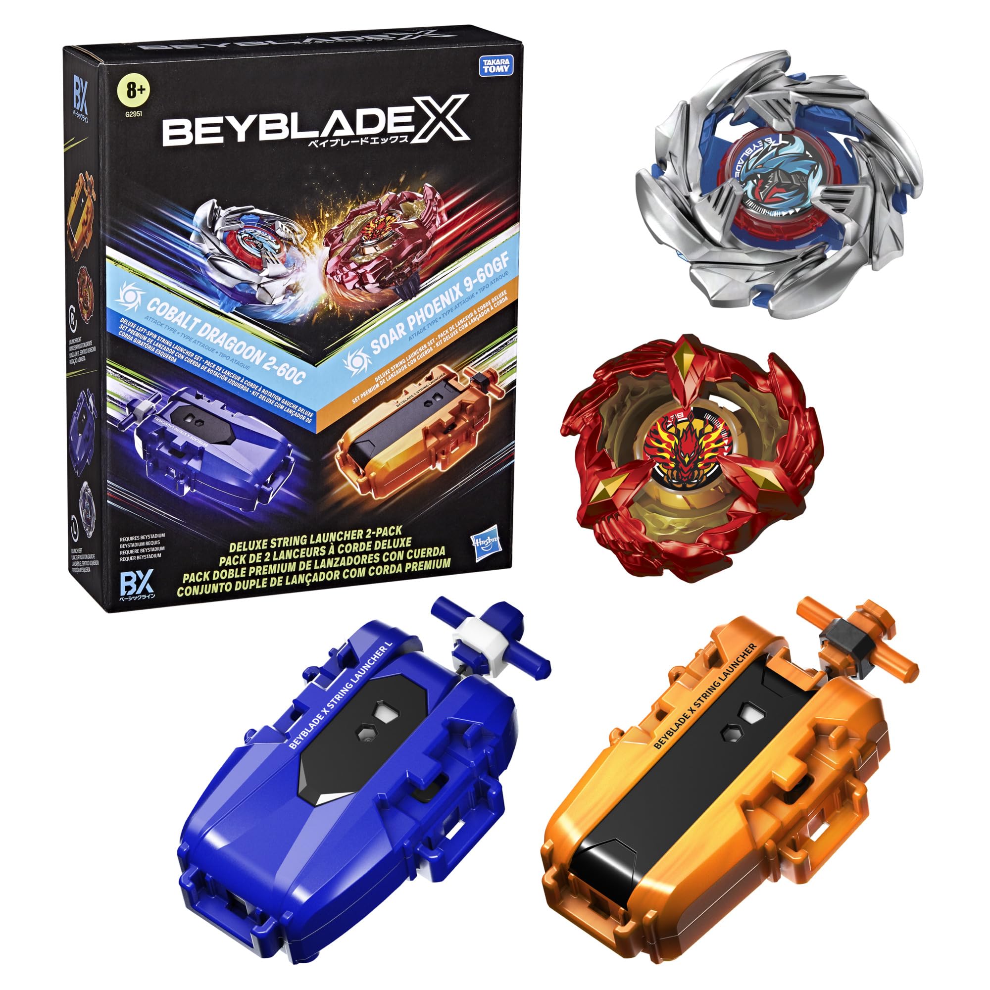Beyblade X Deluxe Launcher 2-Pack, 2 Takara Tomy Type Top Toys, 2 Launchers, Bat