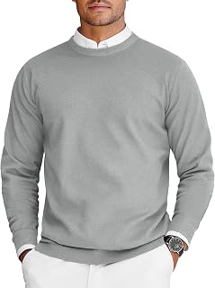 COOFANDY Suéteres de cuello redondo para hombre, de manga larga, ligeros, de punto
