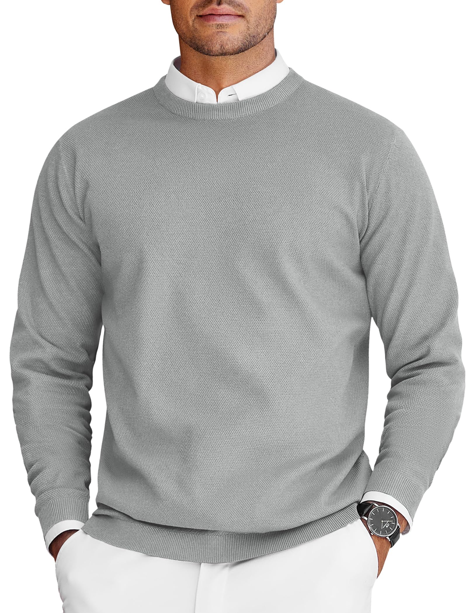 COOFANDY Suéteres de cuello redondo para hombre, de manga larga, ligeros, de pun