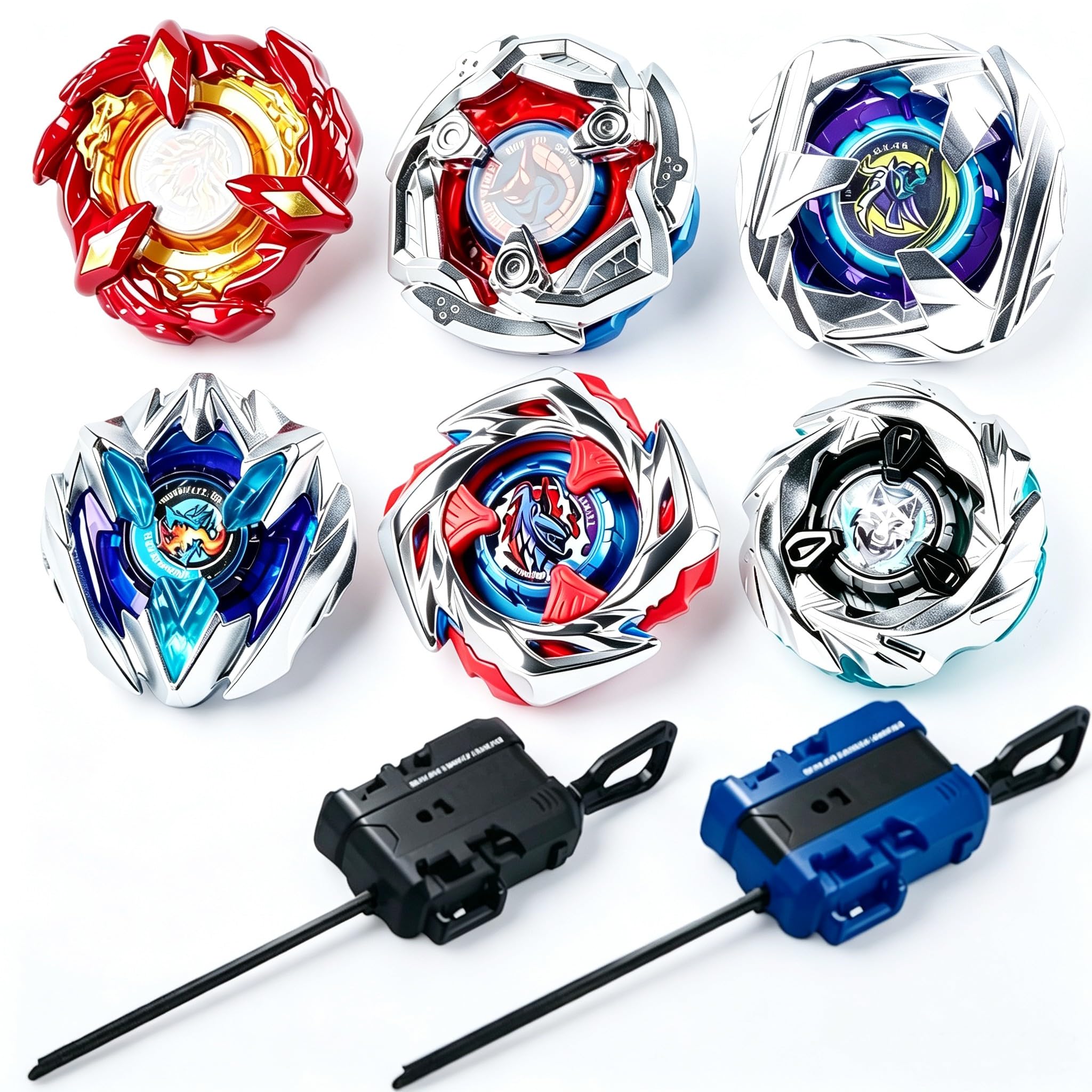 Cunjxtan X Battle Blade Gyro Set, 6 Spinning Tops & 2 Ripcord Launchers | Battle