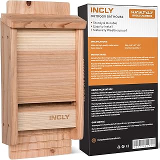 INCLY Small Bat House Kit for Outdoors 14.6"x6.7"x2.2" Shelter Box Roosting Single Chamber Natural Cedar Wood, Pre-Finished Easy to Install