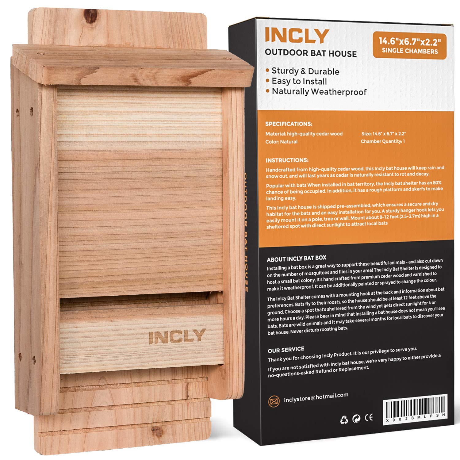 INCLY Small Bat House Kit for Outdoors 14.6"x6.7"x2.2" Shelter Box Roosting Sing