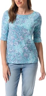 Gloria Vanderbilt Alanis Boat Neck Knit Tee Shirt with Elbow Sleeves Standard Alanis Women's Boat Neck Knit T-Shirt with Standard Elbow Sleeves