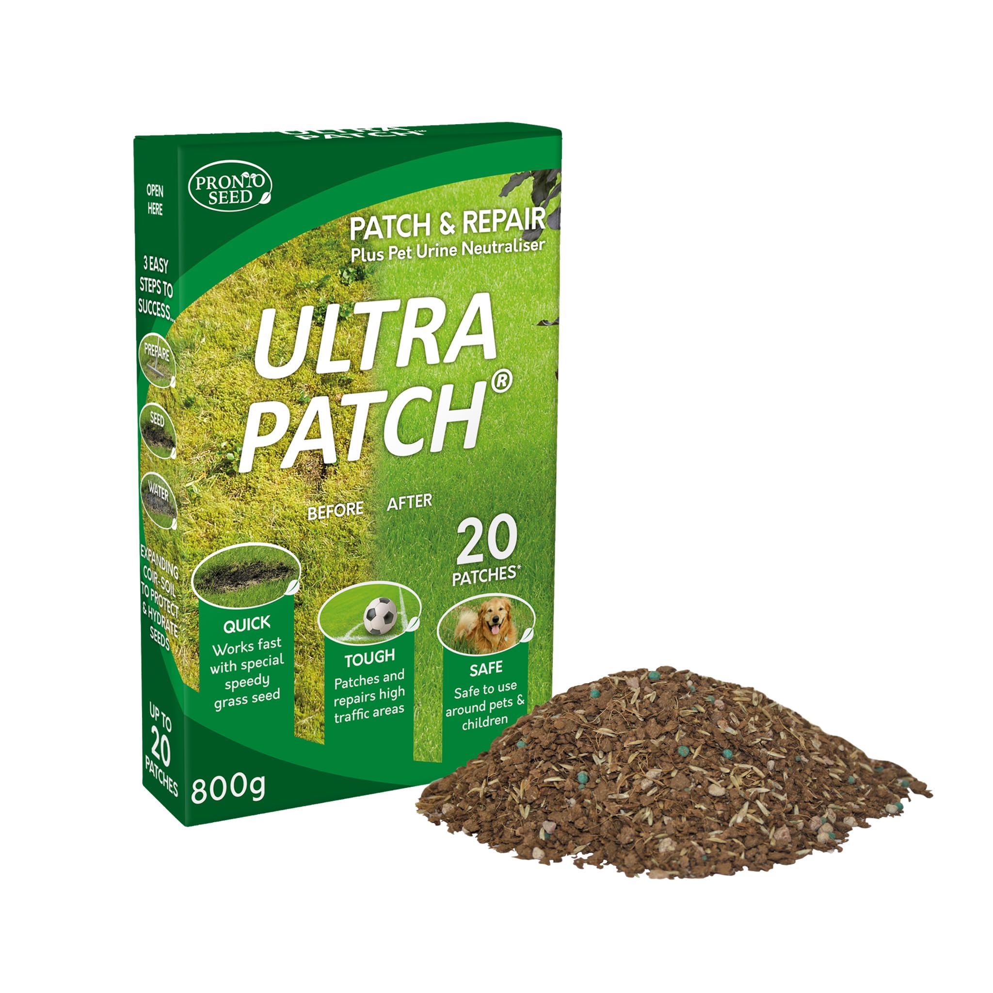 Pronto Seed Ultra Patch Grass Seed & Fertiliser 800g | Fast-growing lawn repair 