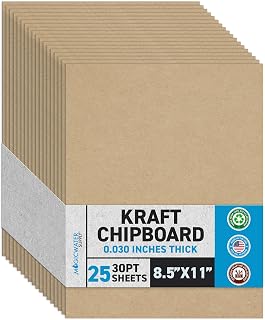 MagicWater Chipboard Sheet - 8.5x11 inch - 30 pt - 0.030" Thick - 25 Pack | For DIY Projects, Heavy Duty Kraft, Paperboard for Scrapbooking, Books, Picture Frame Backing, Art Projects &amp; Crafts