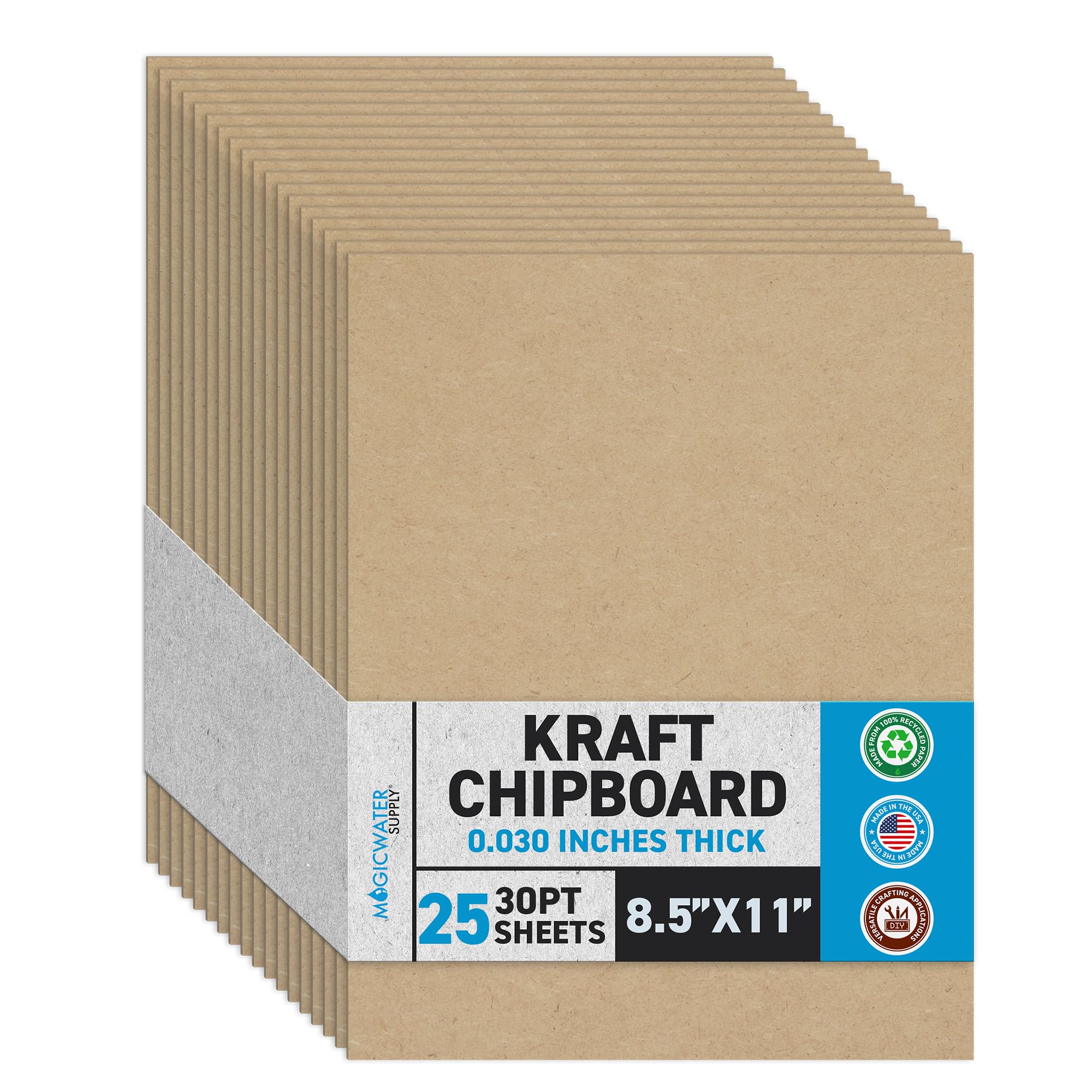 MagicWater Chipboard Sheet - 8.5x11 inch - 30 pt - 0.030" Thick - 25 Pack |
