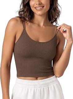 ODODOS Women's Seamless Crop Tank Top – Double Strap Rib-Knit Soft Lightweight Camisole for Yoga, Workout & Everyday Wear