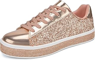 UUBARIS Women's Glitter Tennis Sneakers Neon Dressy Sparkly Sneakers Rhinestone Bling Wedding Bridal Shoes Shiny Sequin Shoes
