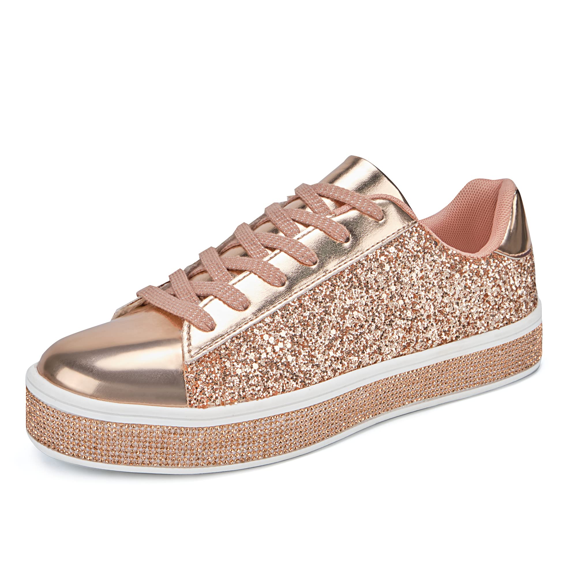 UUBARIS Women's Glitter Tennis Sneakers Neon Dressy Sparkly Sneakers Rhinestone 
