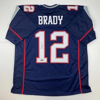 Facsimile Autographed Tom Brady New England Blue Reprint Laser Auto Football Jersey Size Men's XL