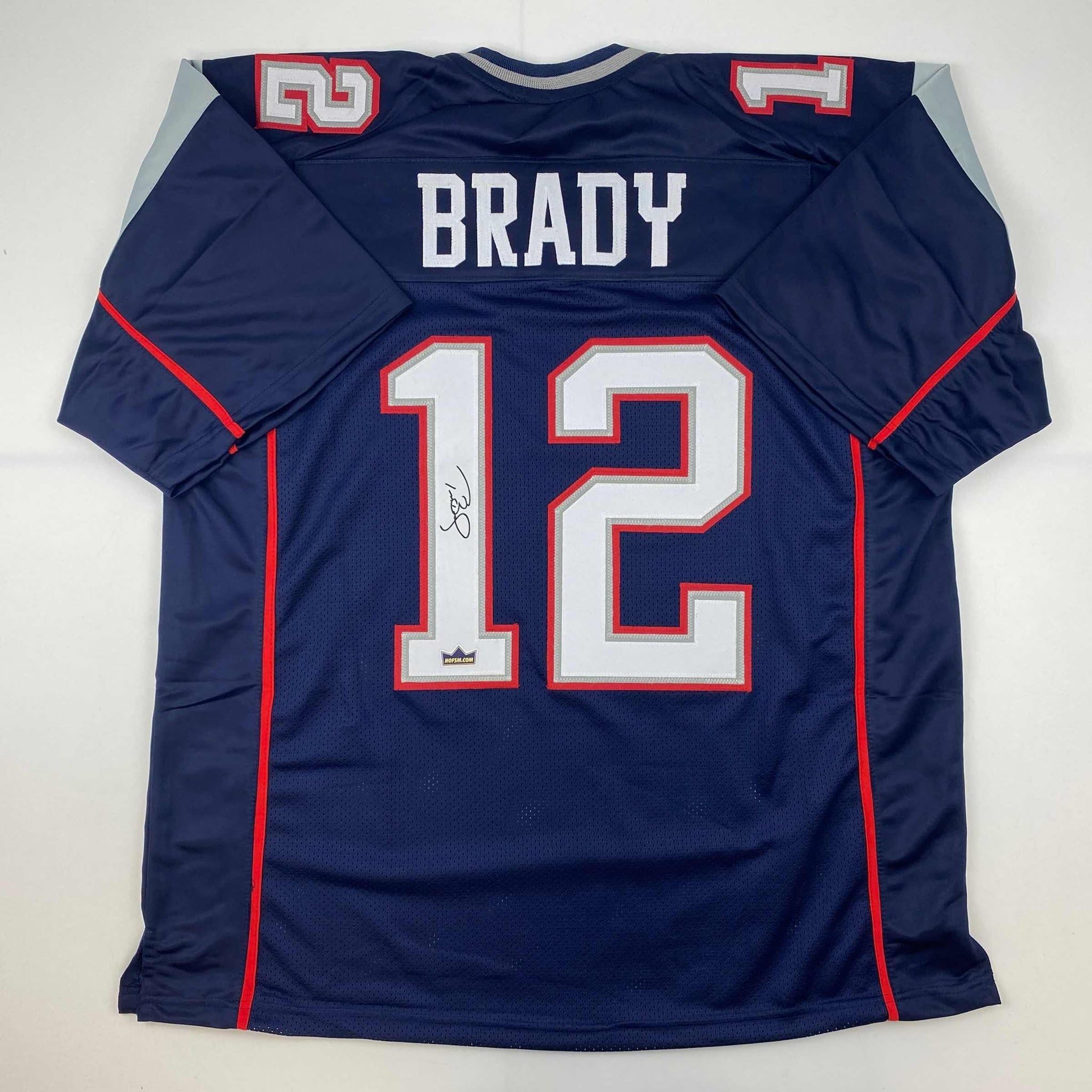 Facsimile Autographed Tom Brady New England Blue Reprint Laser Auto Football Jer
