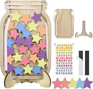 JIANTA Magnetic Reward Jar for Children, Good Behaviour Reward Chart | Wooden Reward Chart, Incentive Jar for Students, Kids Reward System (30 Stars + Stickers)