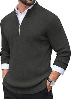 COOFANDY Men's Sweaters Turtleneck Knitted Sweater Quarter Zip Slim Fit Winter Warm Pullover Lightweight Solid Long Sleeve Classic Sweater