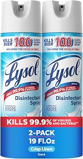 Lysol Disinfectant Spray, Sanitizer, Crisp Linen, 19 oz, 2 Pack | Multi-Surface Disinfecting & Sanitizing Antibacterial Room Spray, Deodorizer Spray, Home & Bathroom Cleaning Supplies