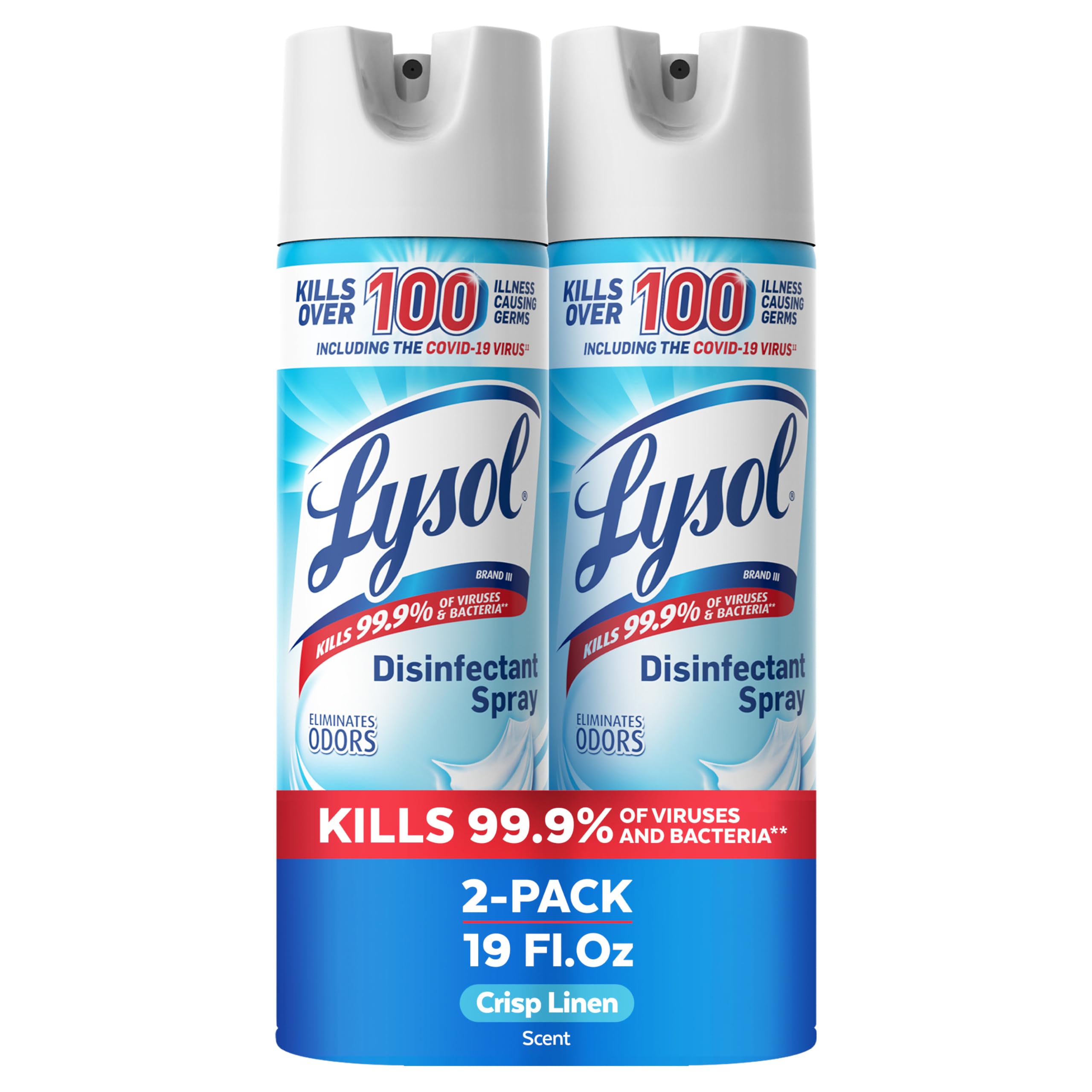 Lysol Disinfectant Spray, Sanitizer, Crisp Linen, 19 oz, 2 Pack | Multi-Surface 