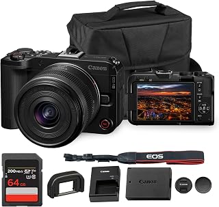 Canon EOS R50 V Mirrorless Camera with 14-30mm Lens Bundle | For Vlogging & Content Creation | 4K Video | Dual Pixel Autofocus | Flip Screen + 64GB Memory Card + Camera Bag