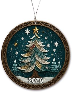 Elegant Christmas Tree Ornaments 2026, Holiday Ornaments with Star and Snowflake Design, Christmas Decorations, Festive Keepsake for Winter Home Décor, Hanging Ornament Gift for Family Friends
