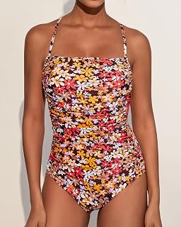 Women's Halter Neck Ruched One Piece Swimsuit