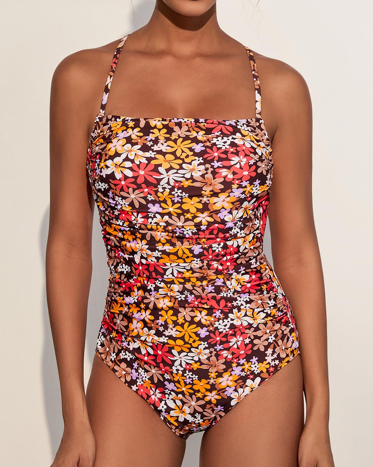 Women's Halter Neck Ruched One Piece Swimsuit