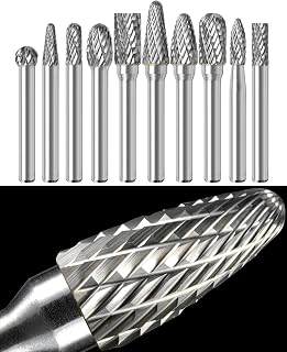 Sworker 10Pcs Carbide Burr Set 1/4 Shank w/Clear Box Max Head Dia 10mm Die Grinder Bits Rotary Tools Attachment Kit Rasp Accessories Metal Wood Stone Steel Grinding Deburring Cutting Porting Carving