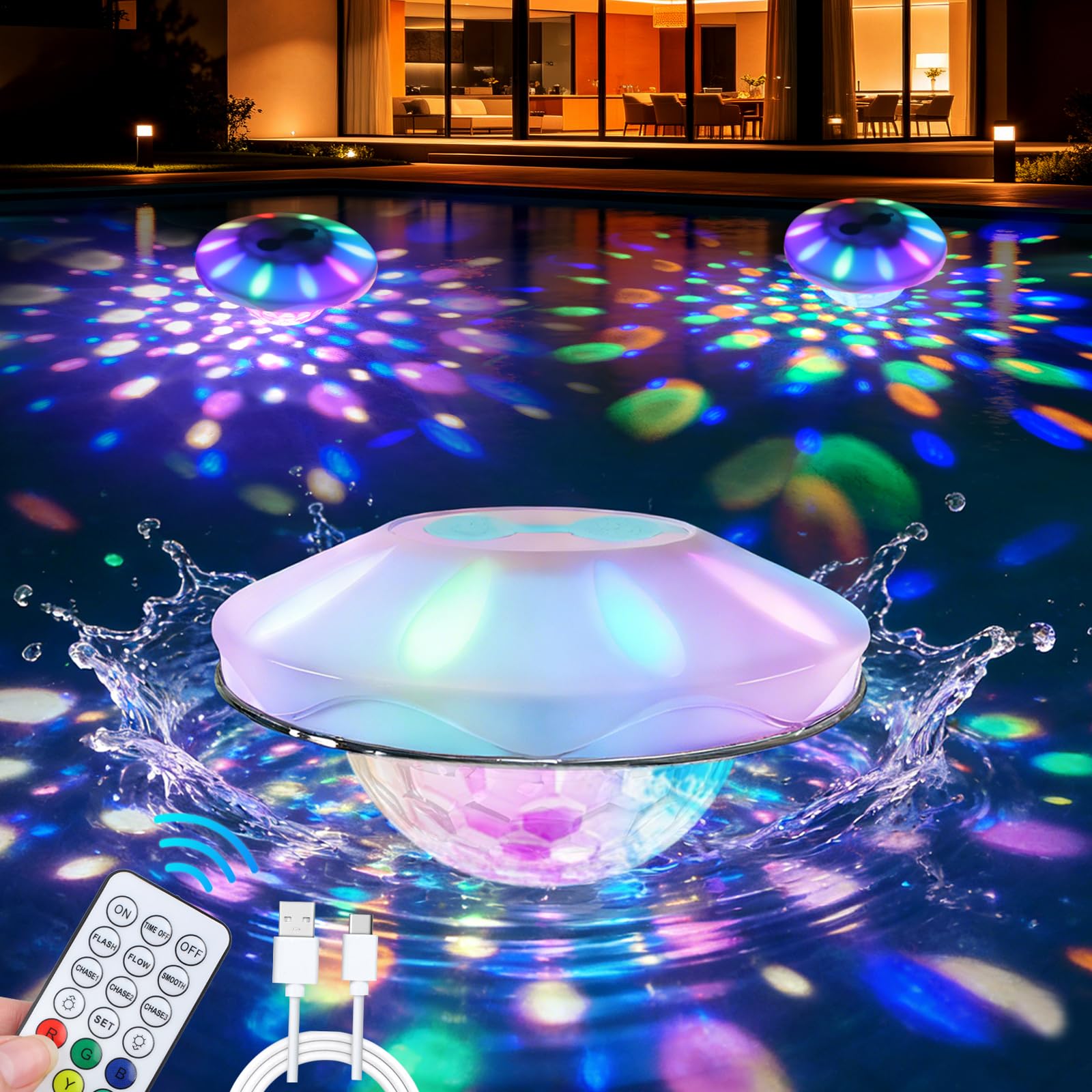 Rechargeable Floating Pool Lights (1 Pack) - Pool Lights with Vibrant RGB Colors