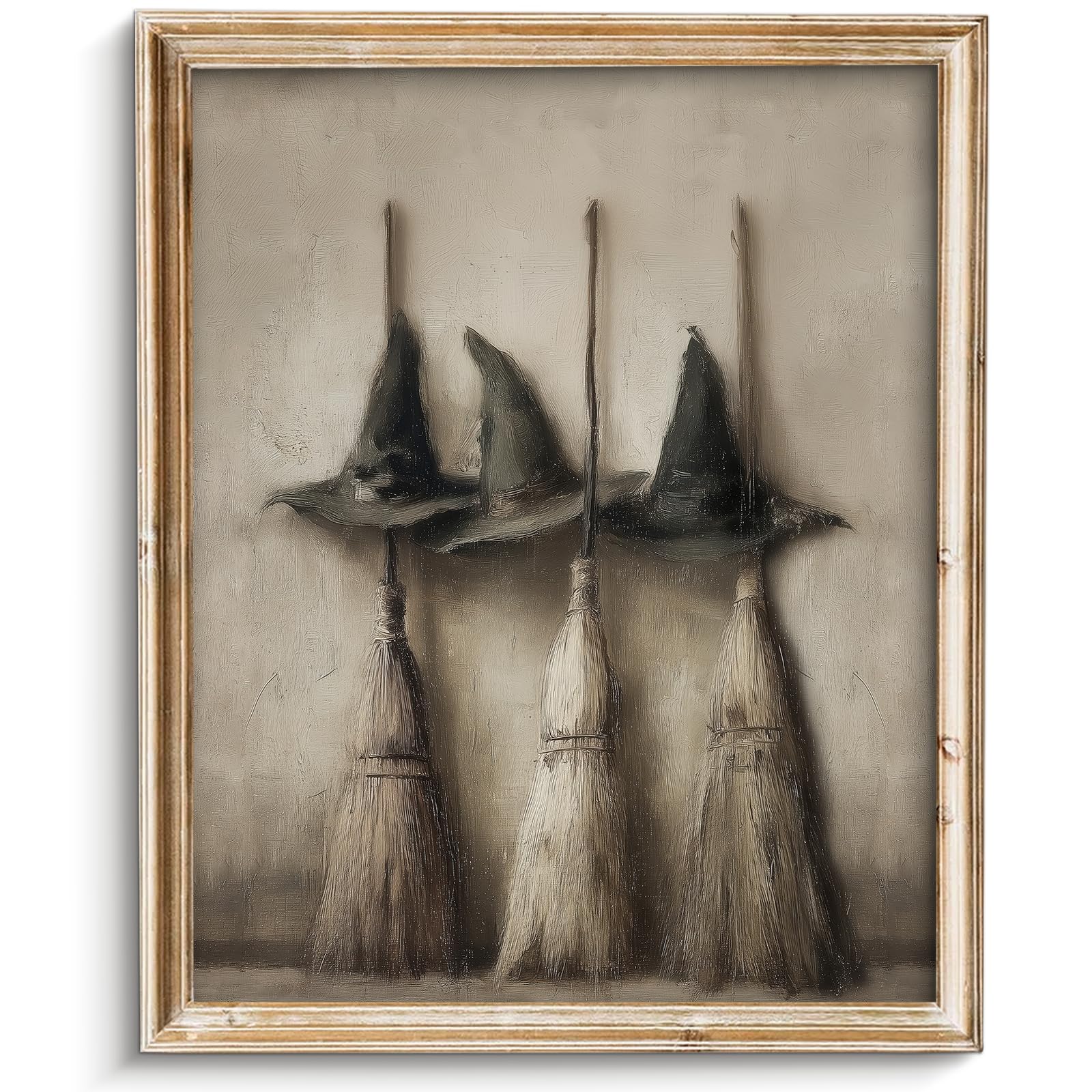 Vodefoad Vintage Witch Hats and Brooms Print, Spooky Gothic Halloween Decor, Hal