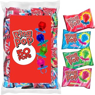 Ring Pop Halloween Candy Lollipops, 50 Count, Bulk Assorted Party Favors | Halloween lollipops, individually wrapped, in a bulk bag - ideal for candy bowls, goodie bags, and party favors