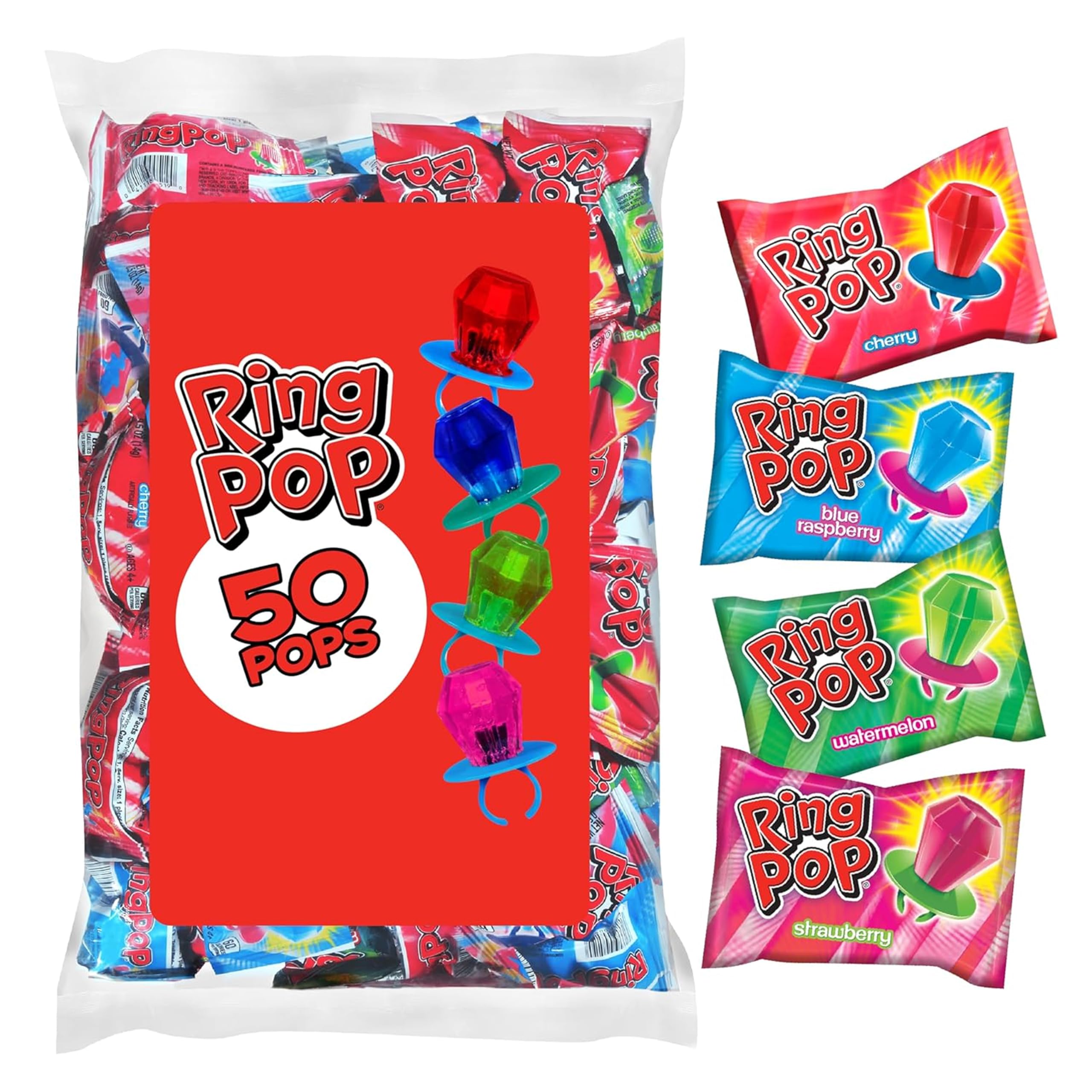 Ring Pop Halloween Candy Lollipops, 50 Count, Bulk Assorted Party Favors | Hallo