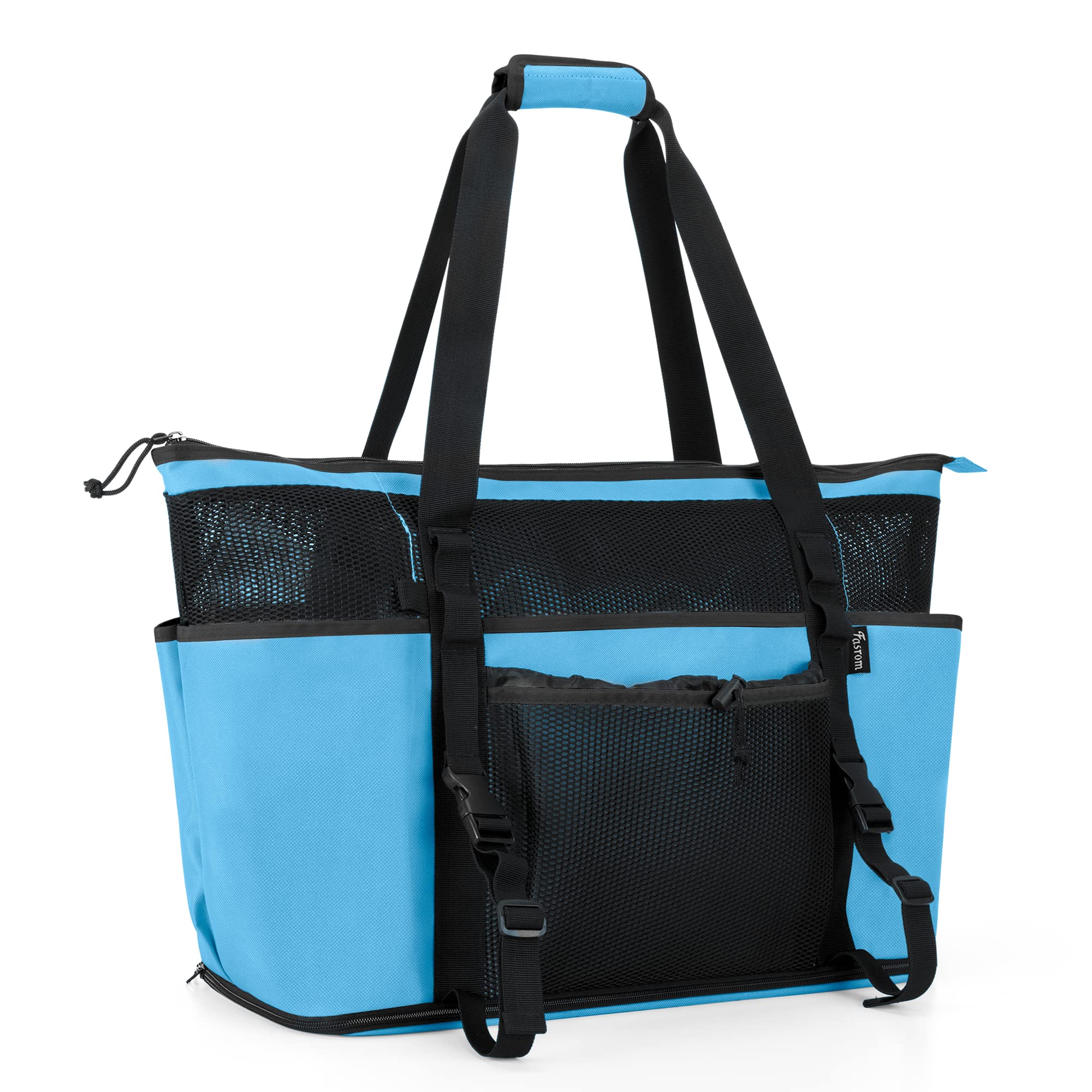 Fasrom Extra Large Mesh Beach Bag with Zipper Bottom, Family Beach Tote Bag