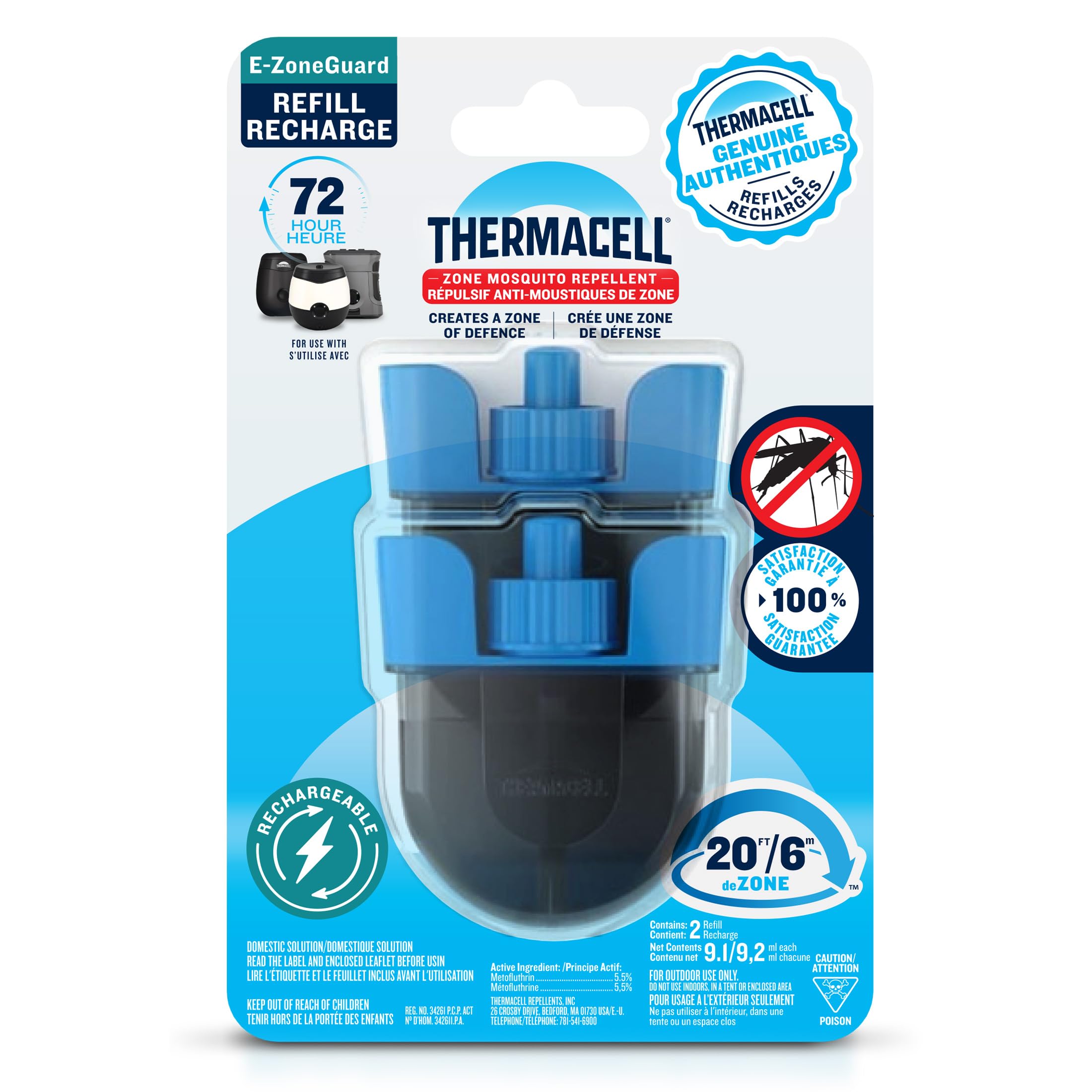 Thermacell E-ZoneGuard Mosquito Repellent Refill, 72-Hr, Rechargeable | 20FT (6M