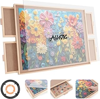ALL4JIG 1500 Piece Rotating Puzzle Board with 4 Drawer 24.92"x33.58"Portable Wooden Jigsaw Puzzle Table for Adults,Lazy Susan Spinning Puzzle Boards Birthday Gift for mom,Surface for Bricks Building